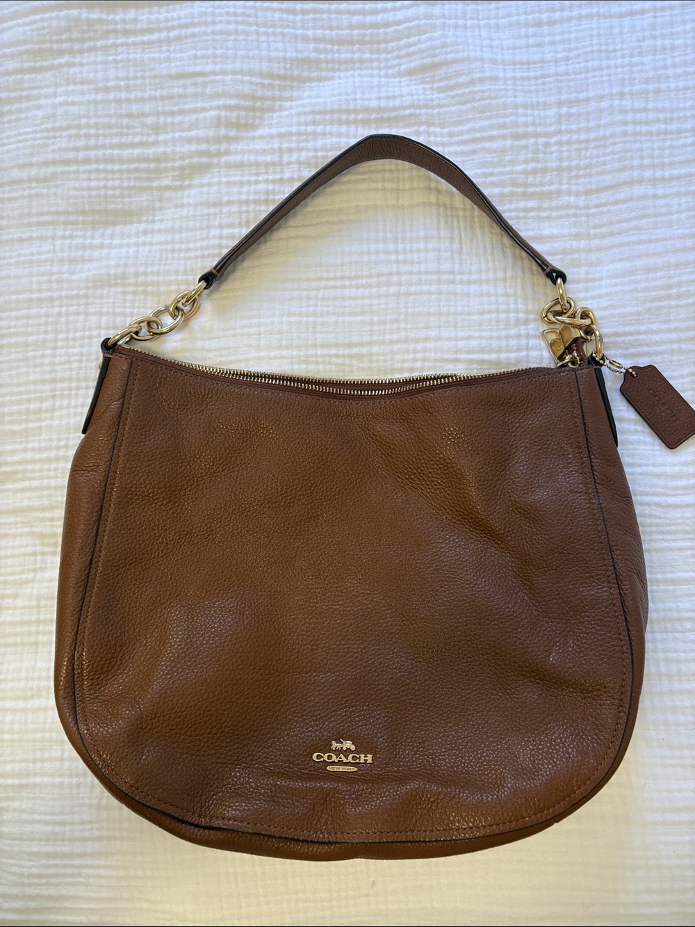 Coach Elle Brown Pebbled Hobo Leather Shoulder bag with Gokd Hardware